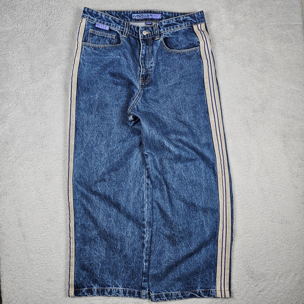 Bombshell (Mens 36x32) Blue Denim Jeans Wide Leg Skater Tiger Shark‎ Y2K Baggy